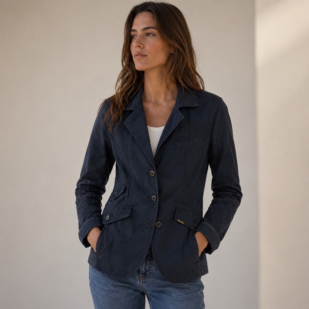 Barbour Lanchester Riding Blazer Jacket Women 6 Navy Blue Cotton Utility Pockets